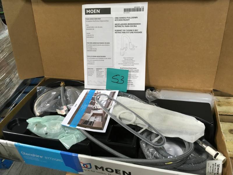 lot 53 image: MOEN Glenshire Single-Handle Pull-Down Sprayer Kitchen Faucet with Reflex and Power Clean in Spot Resist Stainless