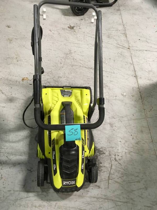 lot 58 image: RYOBI 13 in. 11 Amp Corded Electric Walk Behind Push Mower  USED