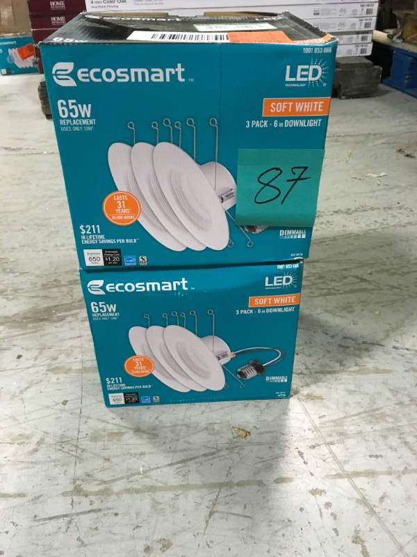 lot 87 image: EcoSmart 5 in. and 6 in. White Integrated LED Recessed Trim (3-Pack)