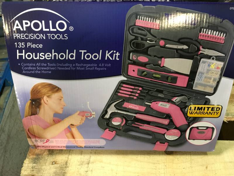 lot 66 image: Apollo 135-Piece Household Tool Kit in Pink