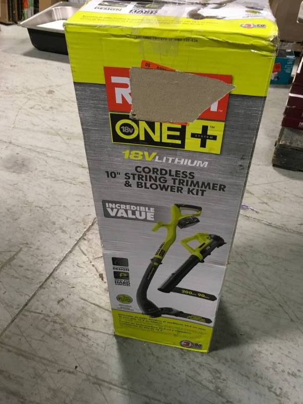 lot 68 image: RYOBI ONE 18-Volt Lithium-Ion String TrimmerEdger and Blower Combo Kit 2.0 Ah Battery and Charger Included