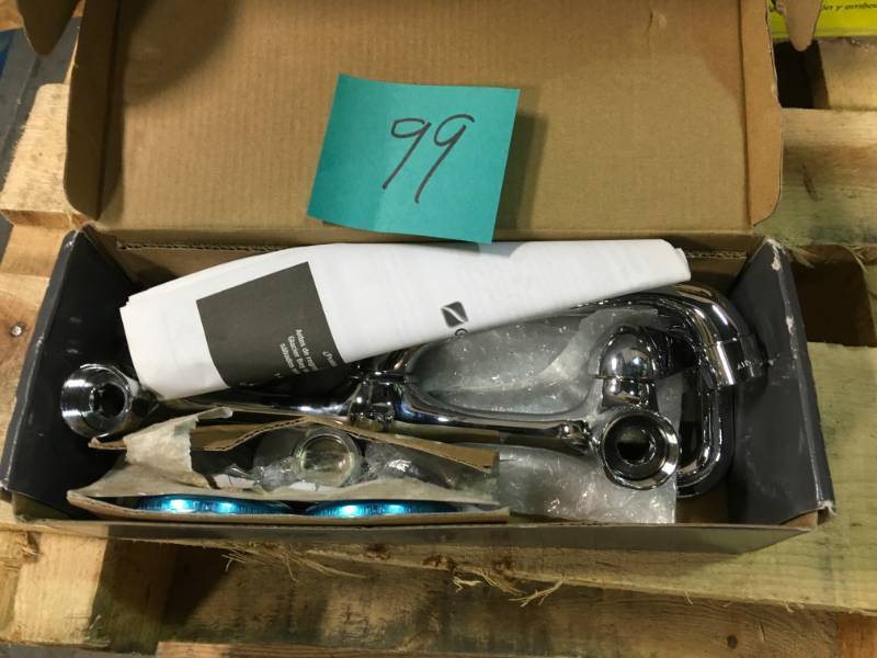 lot 99 image: Glacier Bay 2-Handle Wall-Mount Kitchen Faucet with Soap Dish in Chrome
