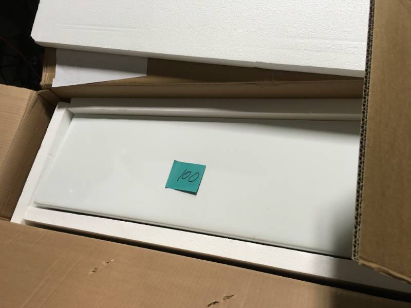 lot 100 image: Elkay Farmhouse Apron Front Fireclay 33 in. Double Bowl Kitchen Sink in White with Aqua Divide