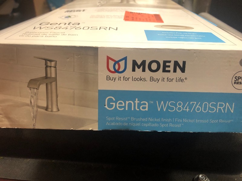 lot 109 image: Moen Genta Single Hole Single-Handle Bathroom Faucet in Chrome in very good condition