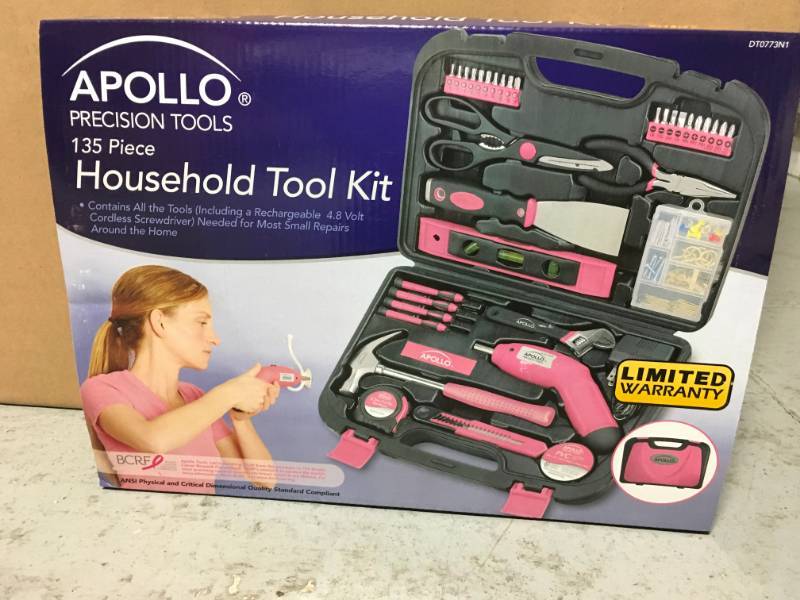 lot 4 image: Apollo 135-Piece Household Tool Kit in Pink in good condition