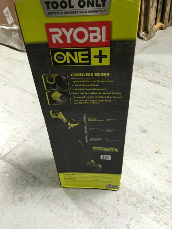 lot 7 image: Ryobi Lawn Equipment One 9 in. 18-Volt Lithium-Ion Cordless Edger - Battery in good condition
