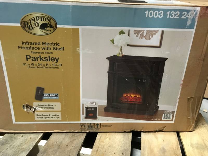 lot 58 image: Hampton Bay Parksley 31 in. Freestanding Compact Infrared Electric Fireplace in Espresso
