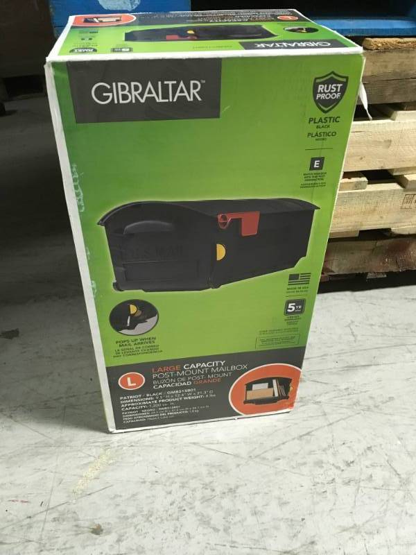 lot 63 image: Gibraltar Mailboxes Patriot Large Plastic Post-Mount Mailbox, Black in good condition
