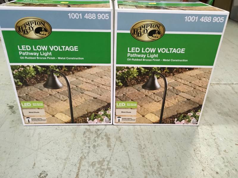 lot 77 image: Hampton Bay Low-Voltage 10-Watt Equivalent Oil-Rubbed Bronze Outdoor Integrated LED Landscape Path Light with Metal Shade not used