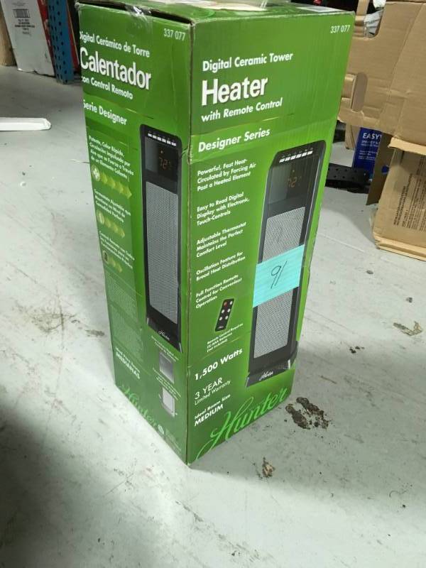 lot 91 image: Hunter 24 in. 1500-Watt Digital Ceramic Tower Heater in good condition