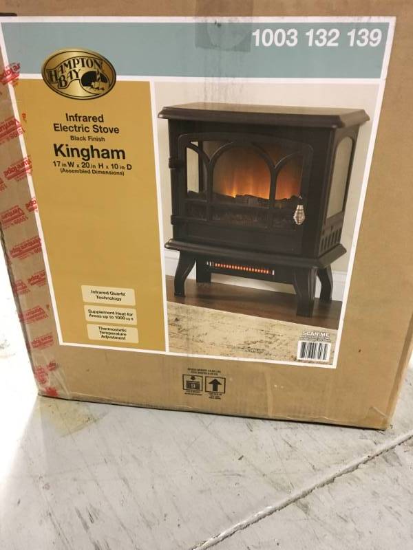 lot 103 image: StyleWell Kingham 1,000 sq. ft. Panoramic Infrared Electric Stove in Black with Electronic Thermostat in good condition