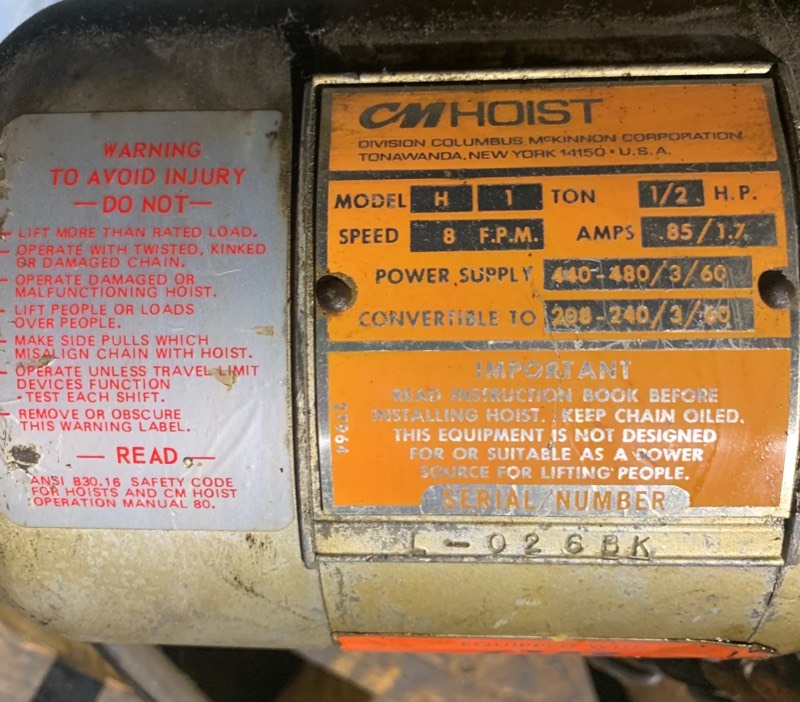 lot 9 image: 1- Ton Loadstar Protector Hoist, Equipped with CM