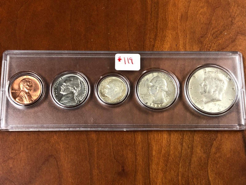 lot 119 image: 1964 Uncirculated Set, Includes Sil...