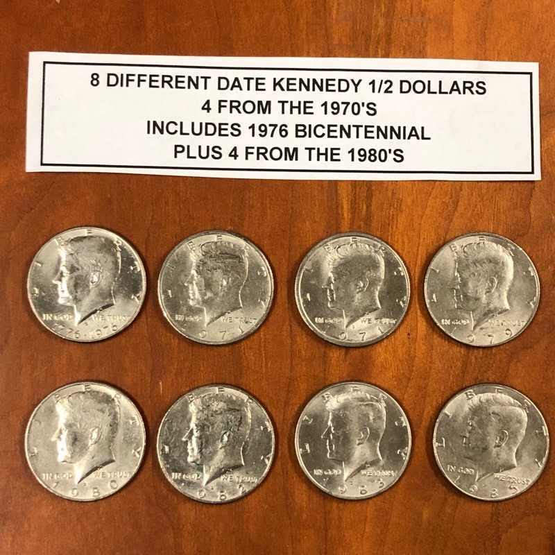 lot 124 image: (8) Different Date Kennedy Half Dol...