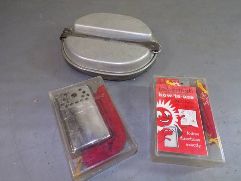 lot 118 image: 1943 Mess Kit and Pair of Hand Warmers