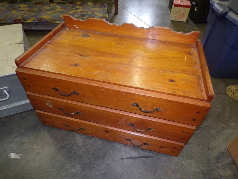 lot 127 image: Wood Trunk with 3 Drawers