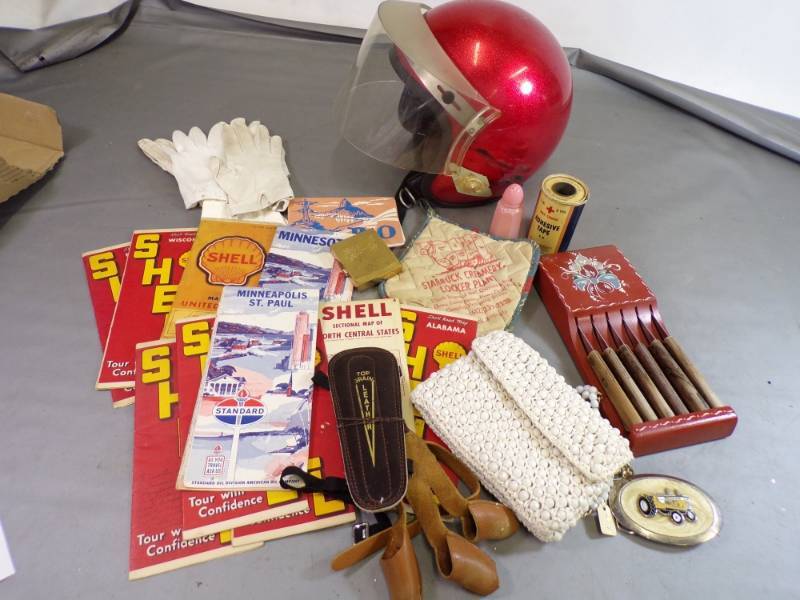 lot 83 image: Vintage Road Maps, Helmet, Knives, Archery and More