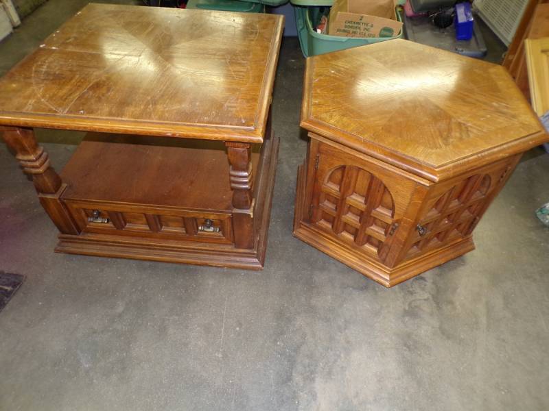 lot 85 image: Pair of Wood End tables Great for Repurposing