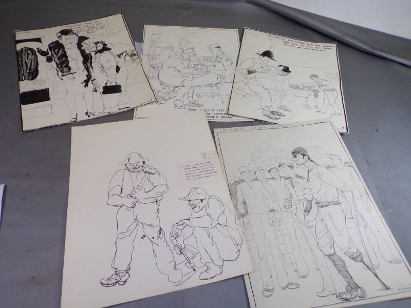lot 88 image: 4 William Bushman Ink Sketches 1938-1950, 2 Fergus Falls Advertising Pieces