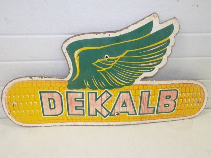 lot 3 image: Vintage Masonite DeKalb Sign 16 x 31