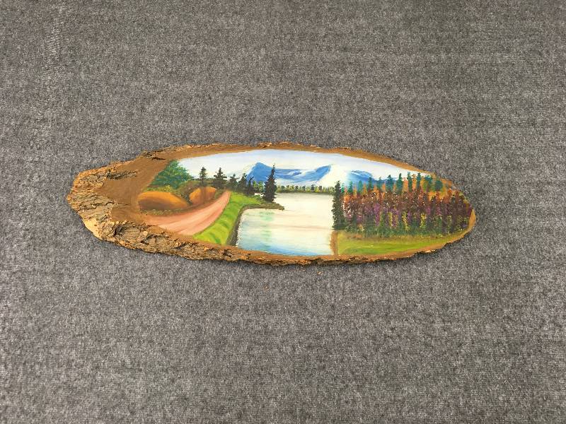 lot 72 image: Lake Scenery Wood Painting