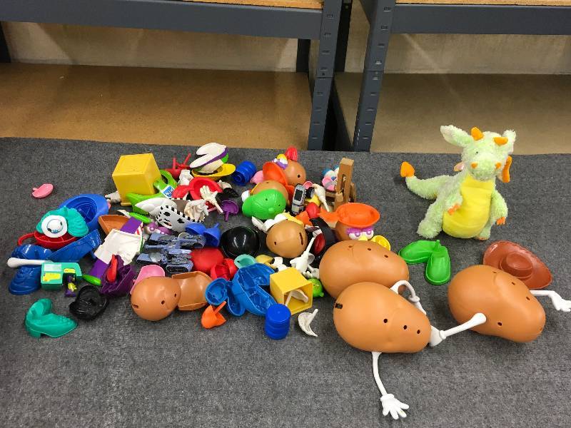 lot 109 image: Box Full of Mr. Potato Heads & Misc Toys
