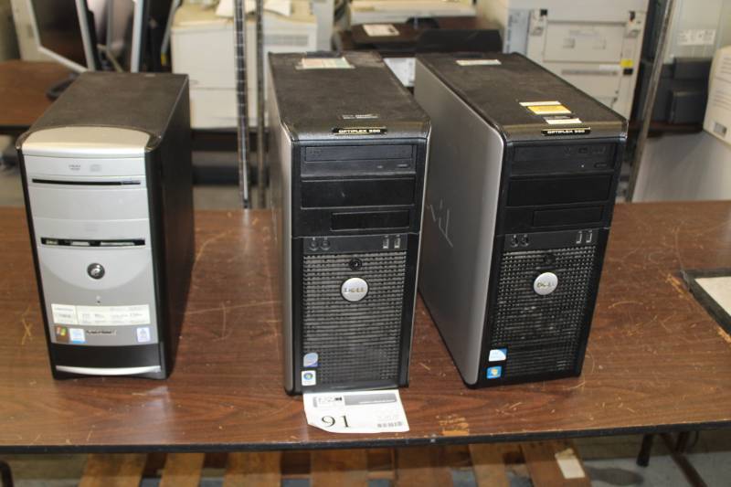lot 91 image: Lot of (3) IBM eMachines Computer Tower, Dell Optiplex 330 Computer Tower, Dell Optiplex 380 Computer Tower
