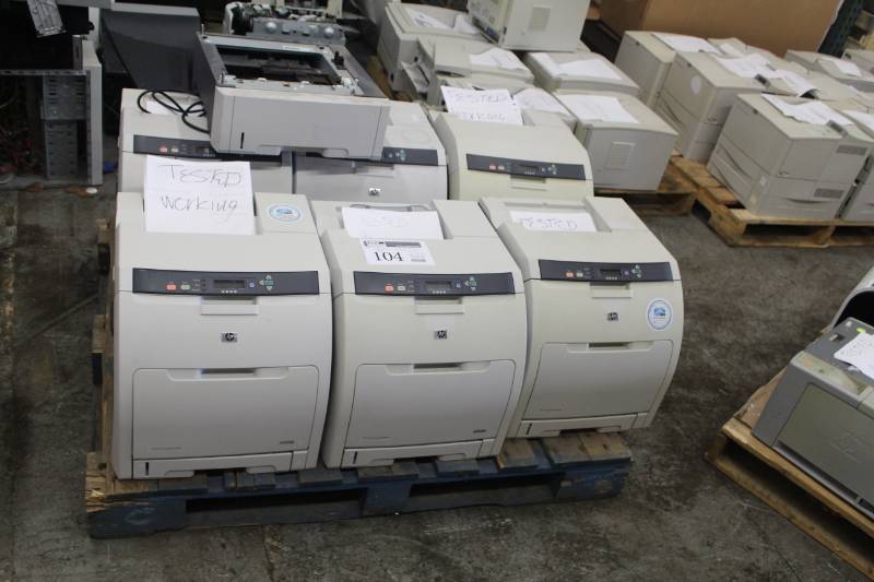 lot 104 image: Lot of (7) HP Paper Deck, 6-LaserJet 3600n Printers