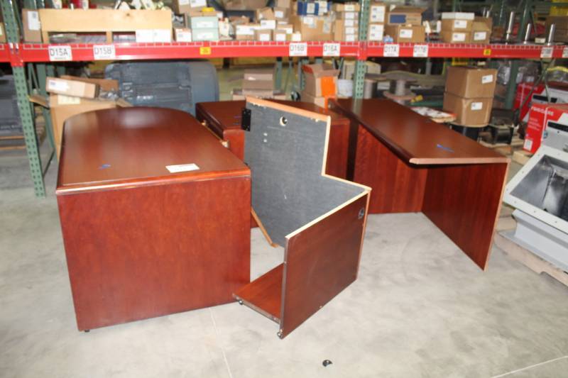 4-Piece Wood Executive Corner Office Desk, Corner Office Desk Extension, Round-End Conference Desk, File Cabinet Desk Extension