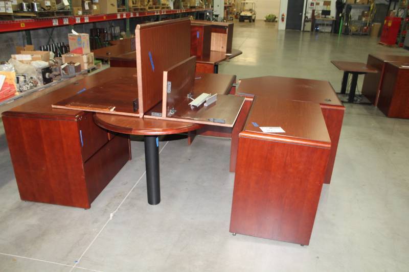 5-Piece Wood Executive Corner Office Desk, Round-End Conference Desk, File Cabinet Desk Extension, Lateral File Cabinet, Shelving Units