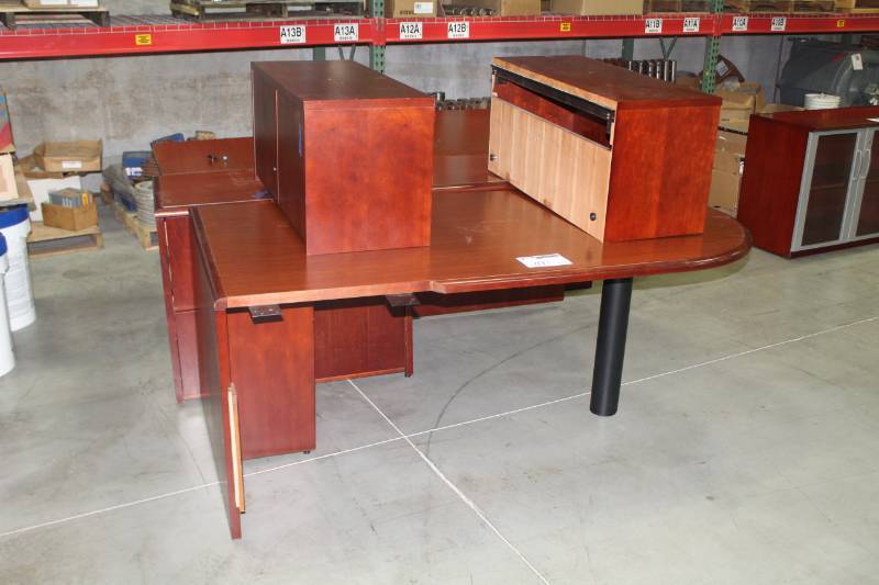5-Piece Wood Executive Corner Office Desk, Round-End Conference Desk, File Cabinet Desk Extension, Overhead Cabinets