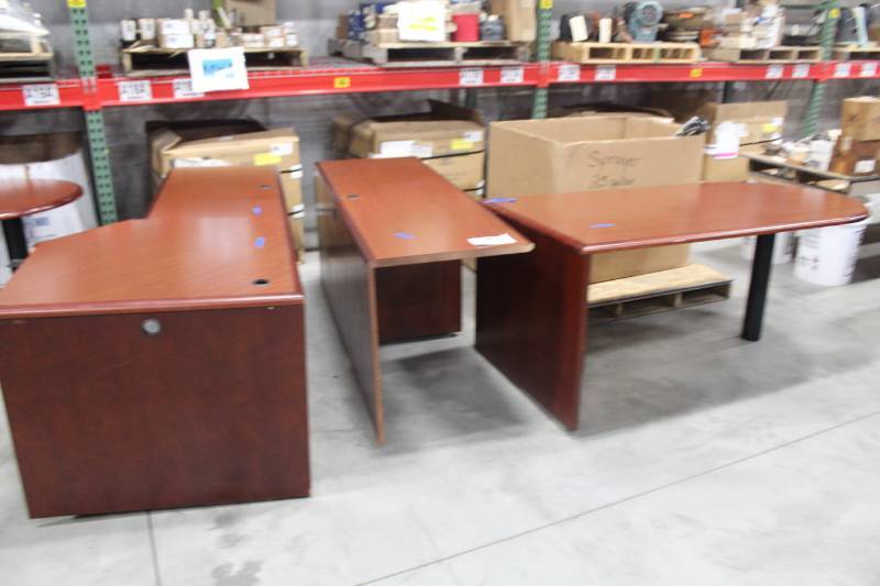 3-Piece Wood Executive Corner Computer Office Desk, Round-End Conference Desk, File Cabinet Desk Extension