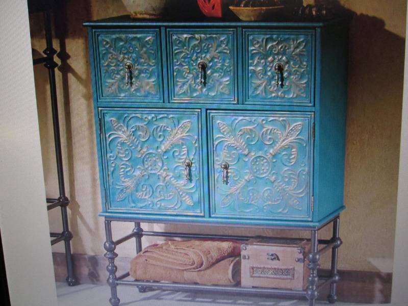 lot 235 image: Embossed Floral Bath Cabinet open b...