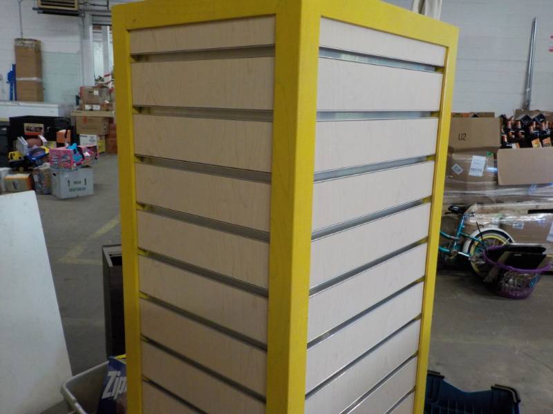 lot 43 image: 4 sided Slat Display Stand 12 in sq...