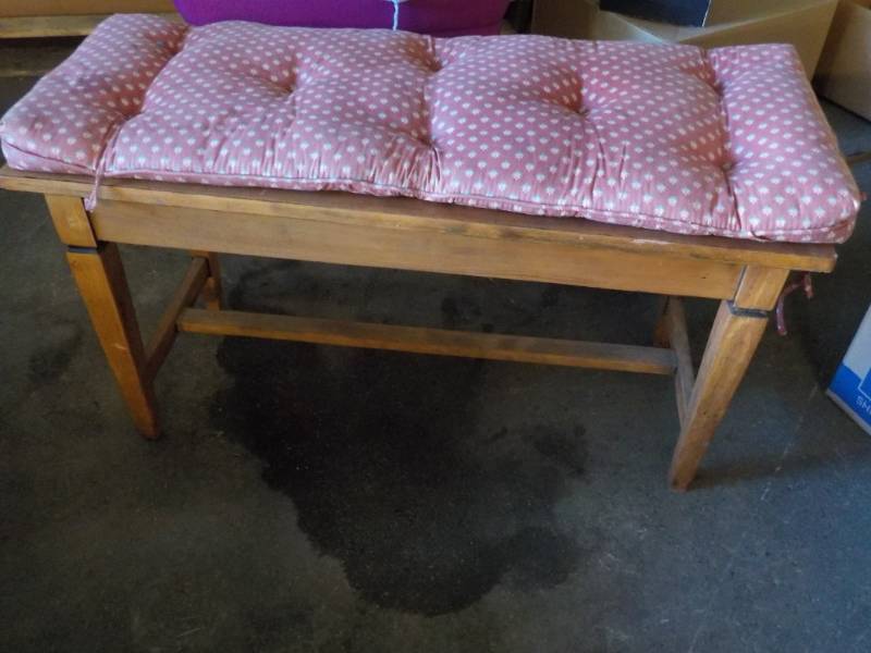 lot 155 image: Wood Piano Bench with Storage and C...
