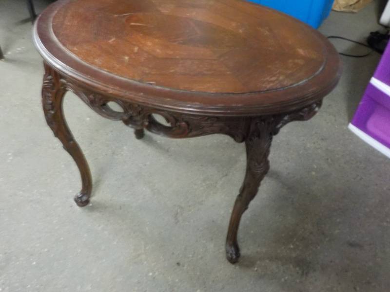lot 165 image: Carved Wood End Table 25 x 18 x 19...