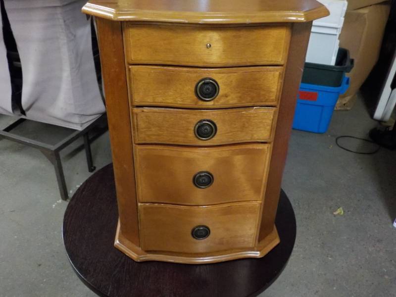 lot 166 image: Wood Jewelry Chest 13 x9 x 18 missi...