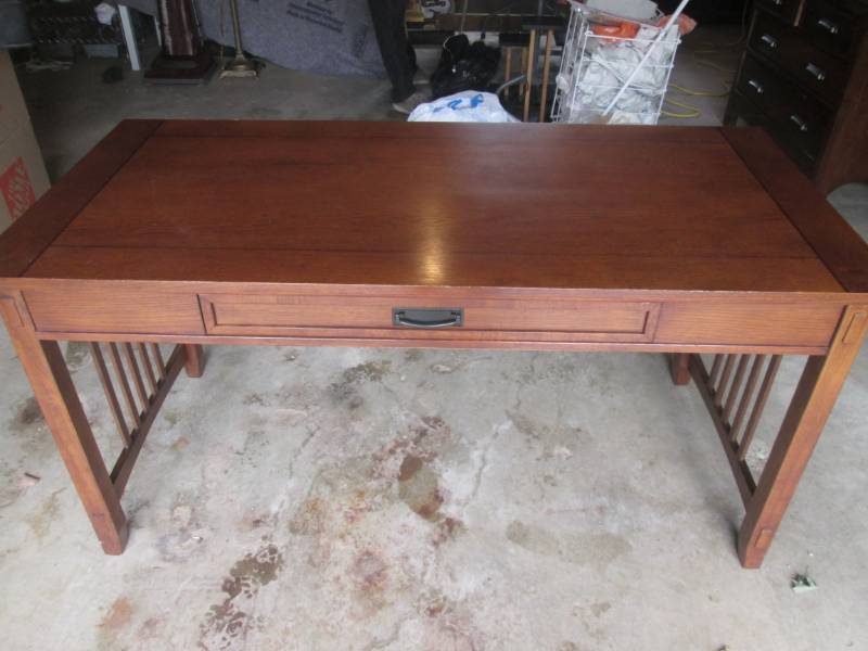 lot 95 image: Mission style library table with dr...