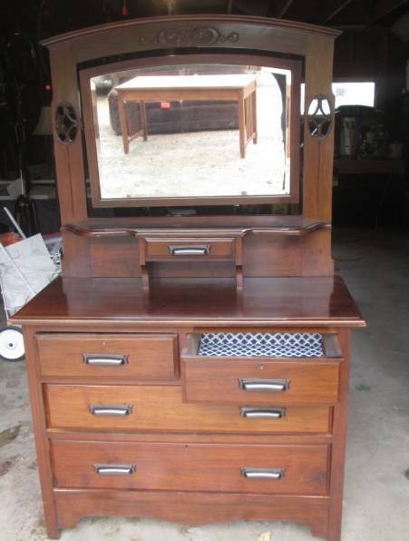 lot 96 image: Vanity cabinet, oak frame with waln...