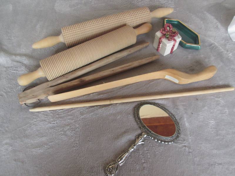 lot 108 image: Lot of wood rolling pins and misc. ...