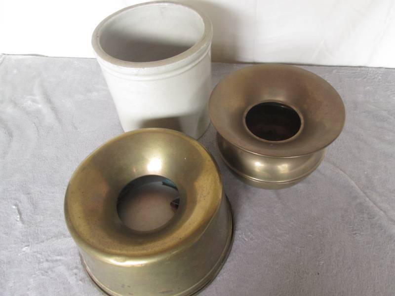 lot 139 image: Spitoons, enamelware and a crock...