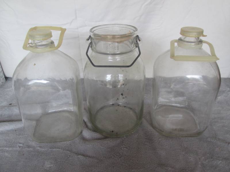 lot 181 image: 3 Large vintage glass jugs...