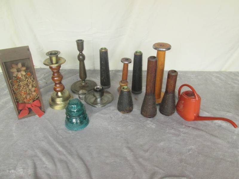 lot 187 image: Lot of candle holders, thread spool...