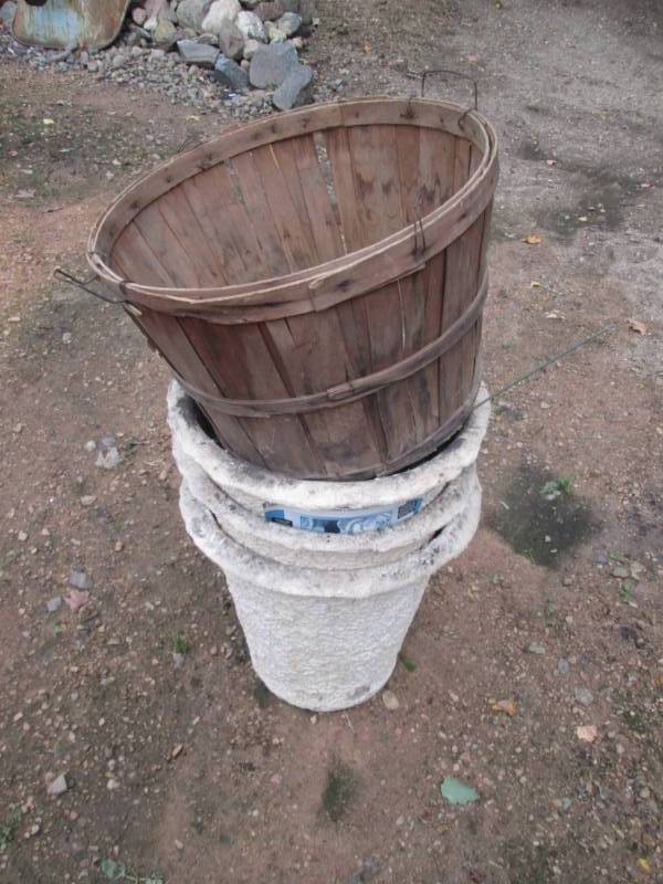 lot 218 image: Lot of planters and wood basket...