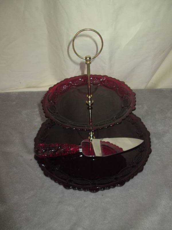 lot 233 image: Avon red glass serving piece...