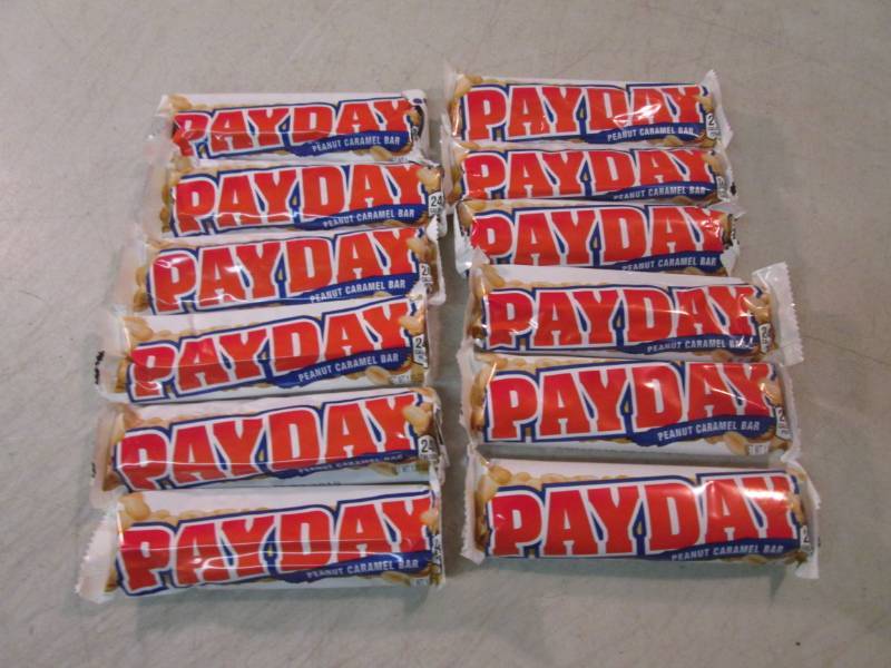lot 159 image: 12 PayDay Candy Bars Best by Jul 20...