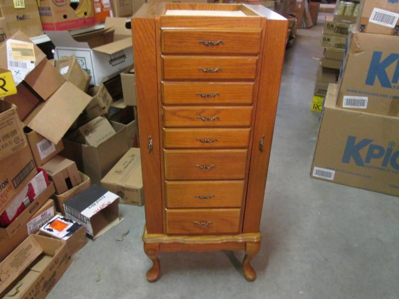 lot 186 image: Large Wood Jewelry Cabinet 8 Drawer...