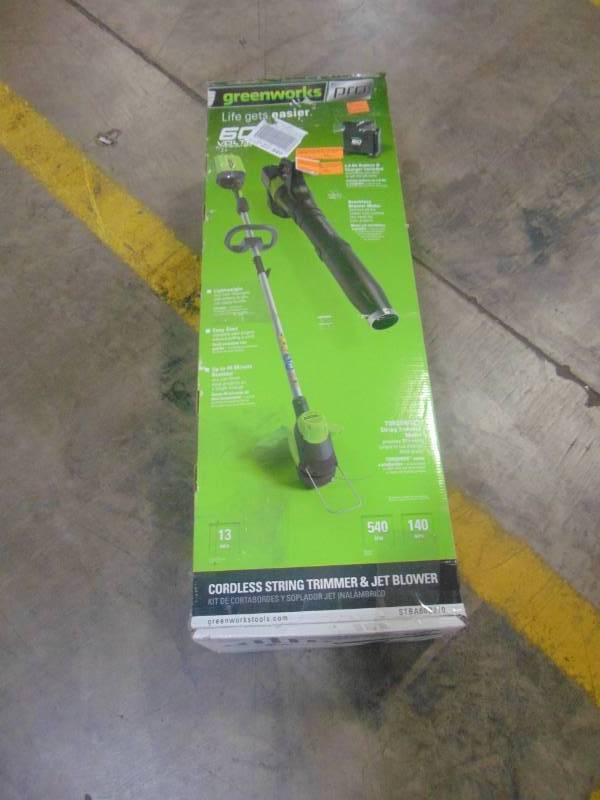 lot 377 image: Greenworks Pro GW 60-V String TrimmerBlower Combo Kit STBA60B210