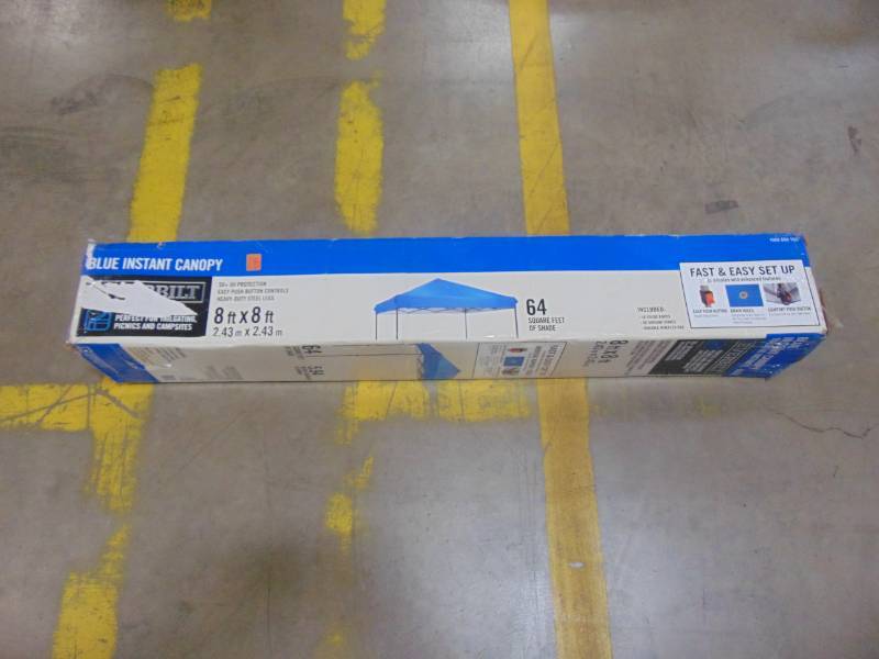 lot 378 image: Everbilt NS G64-B 8 ft. x 8 ft. Blue Straight Leg Instant Canopy Pop Up Tent NS OPP G64-B