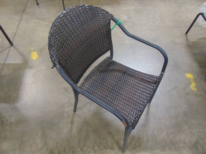 lot 396 image: Outdoor Patio Chair - Steel Frame & Wicker Seat